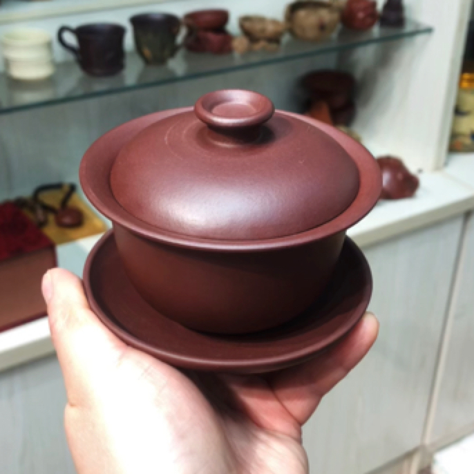 宜兴紫砂盖碗原矿紫泥盖碗茶碗160毫升