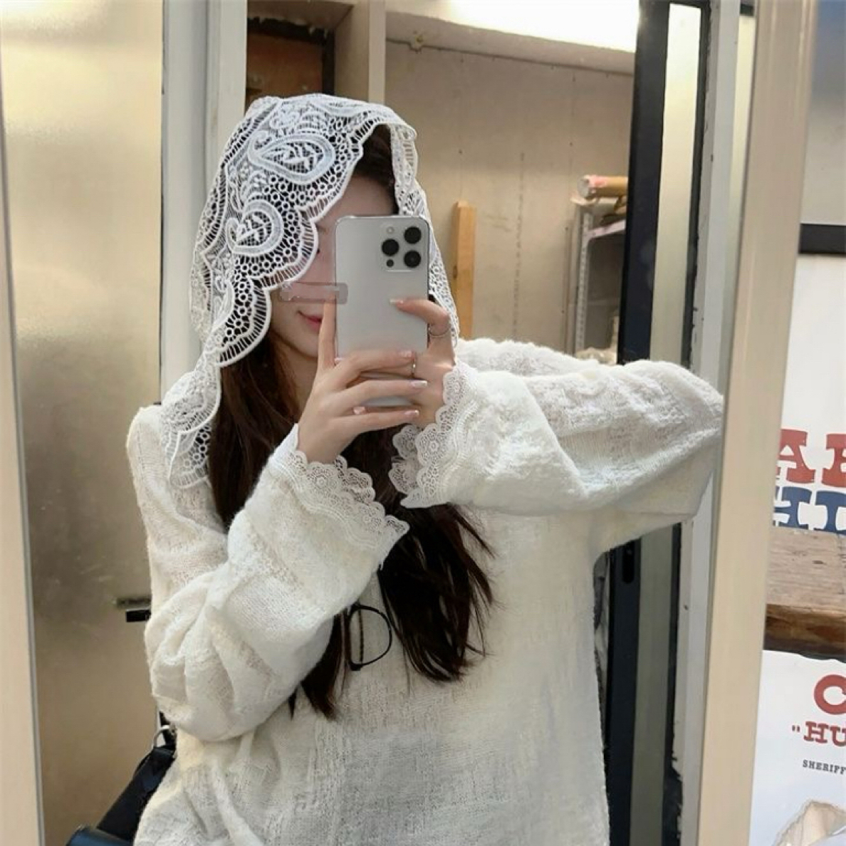 大码胖MM春秋款蕾丝连帽针织衫慵懒风宽松仙气甜美上衣蕾丝衫打底