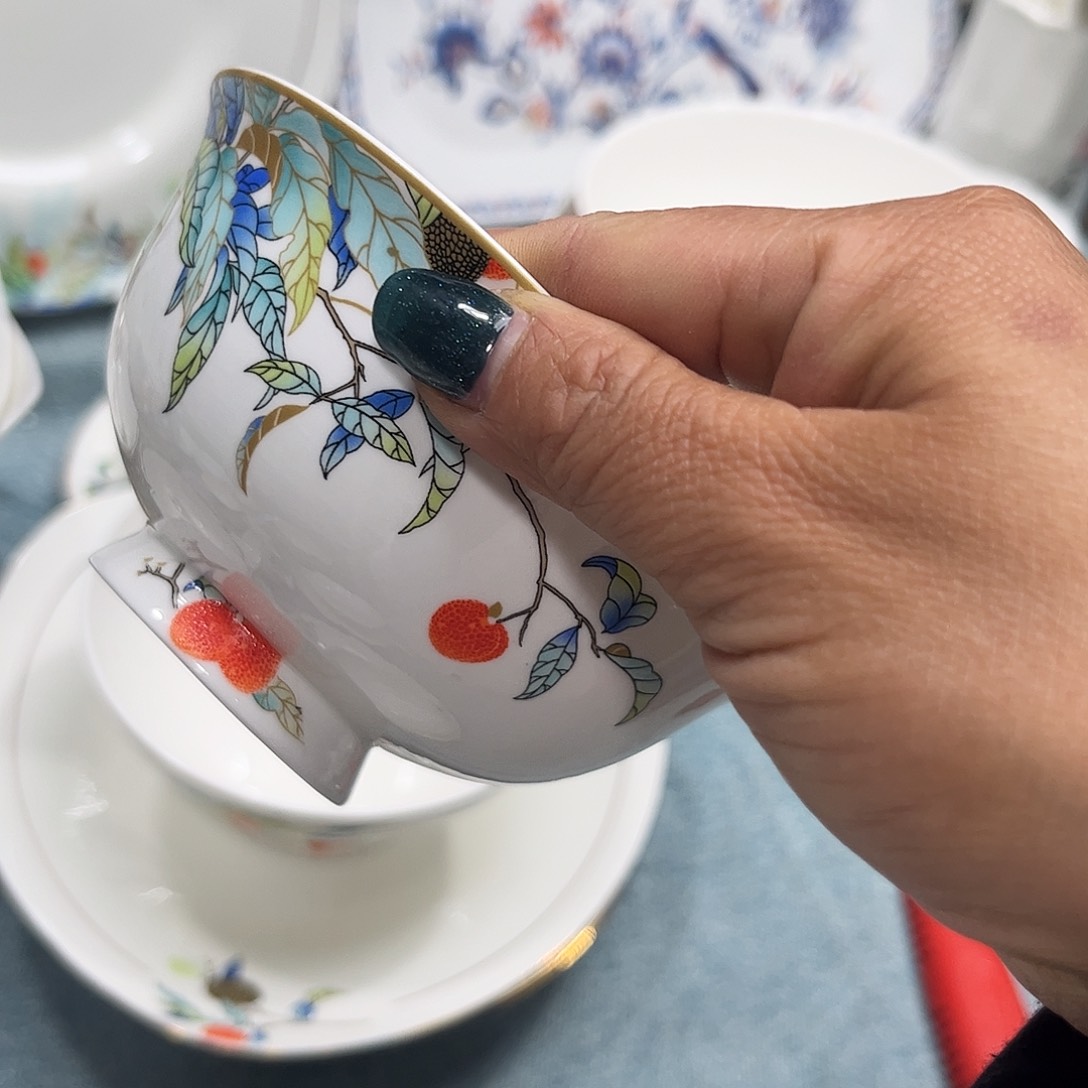 瓷片荔枝高脚腕六个4.5寸