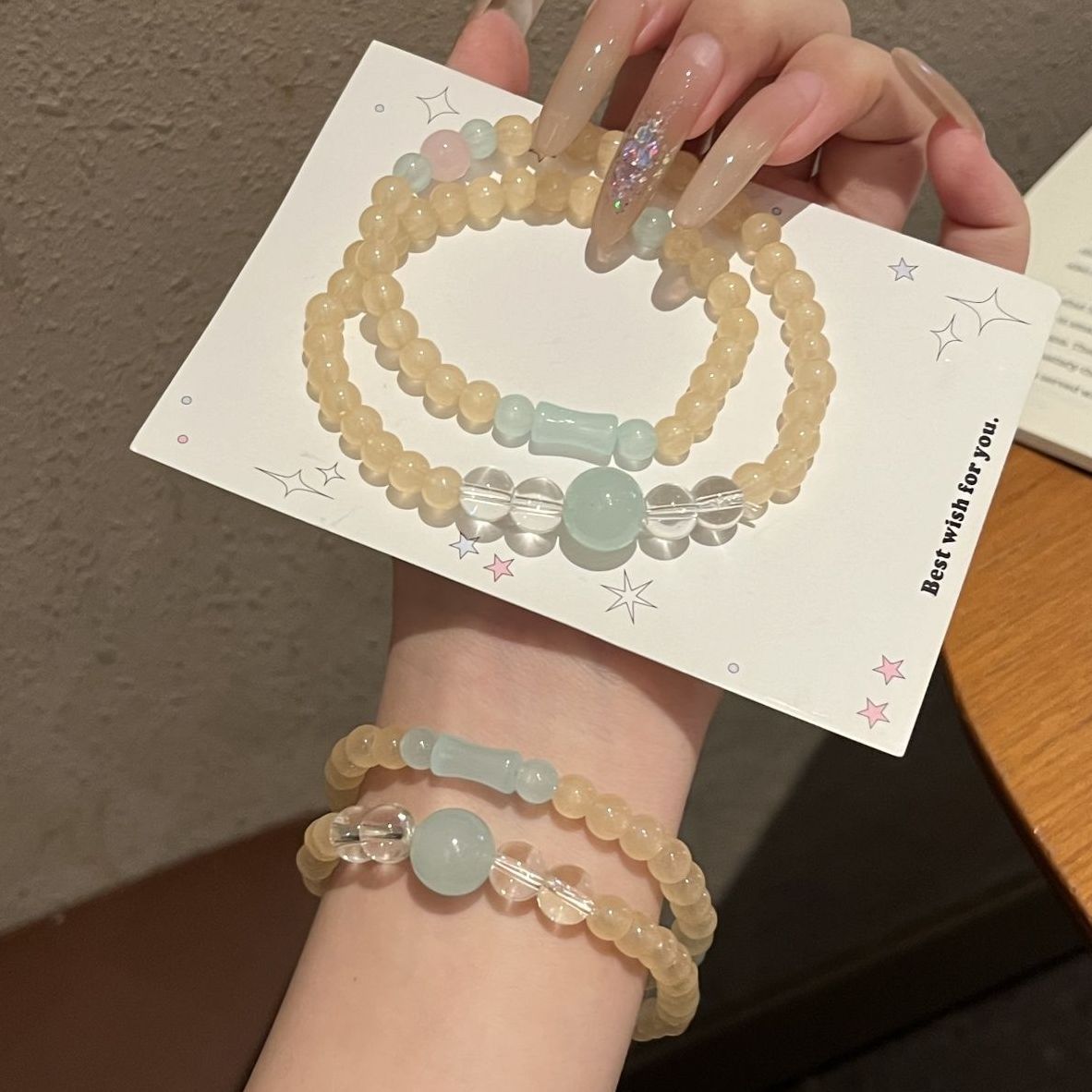 玉米黄冰透双层手串夏季小众冰感清新闺蜜手链