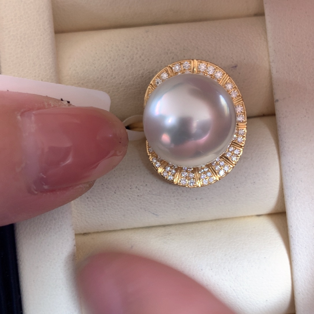 海水珍珠戒指18K金镶嵌