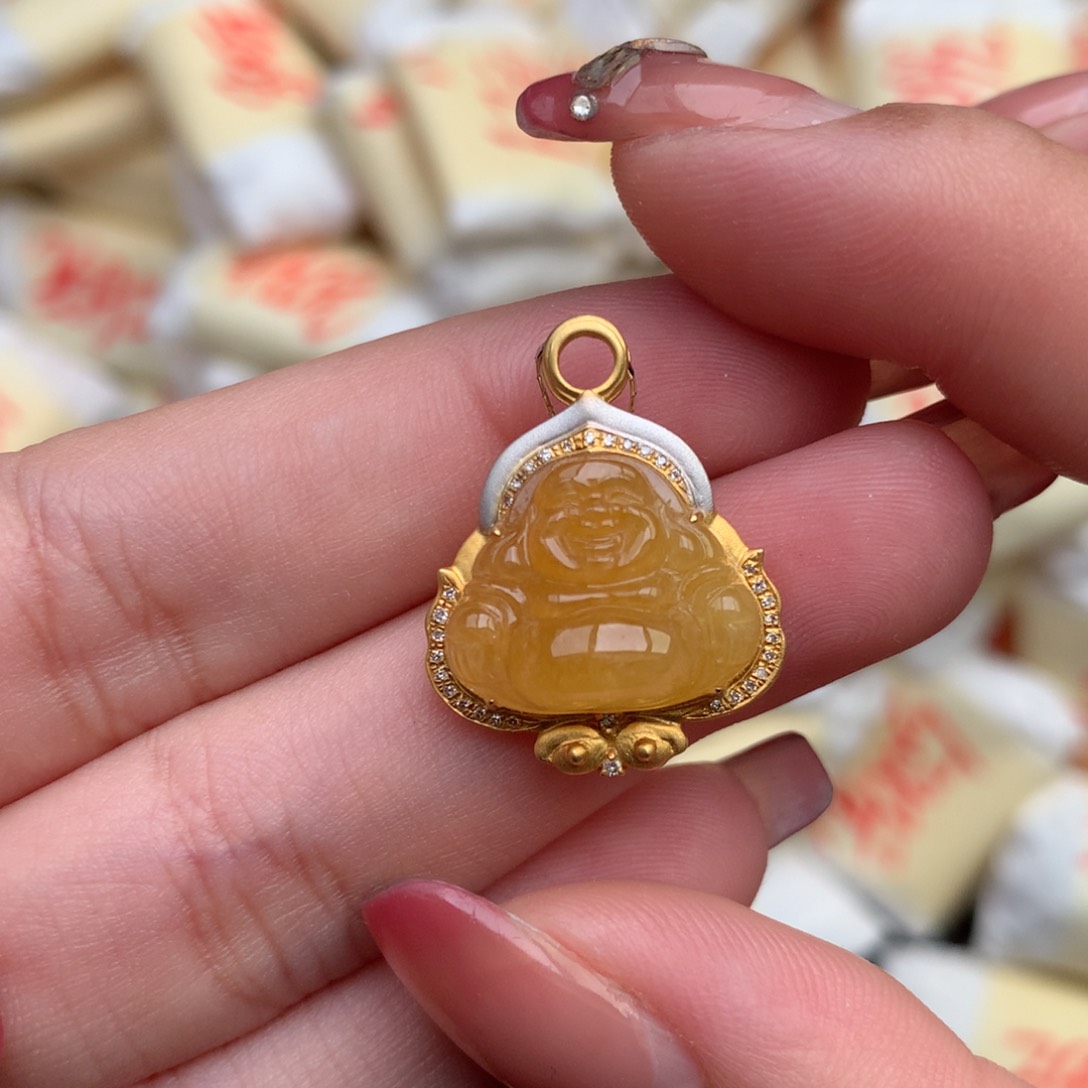 【闪购商品】翡翠挂件18K金镶嵌一