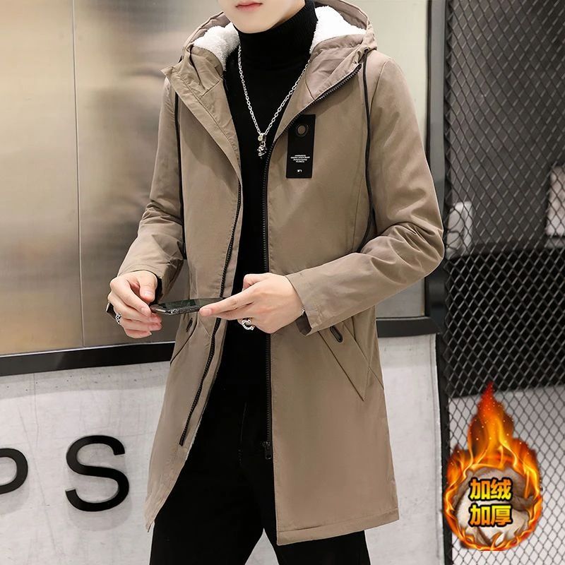 九牧王断码棉衣男秋潮流中长款夹克韩版修身连帽棉服男加绒加厚休