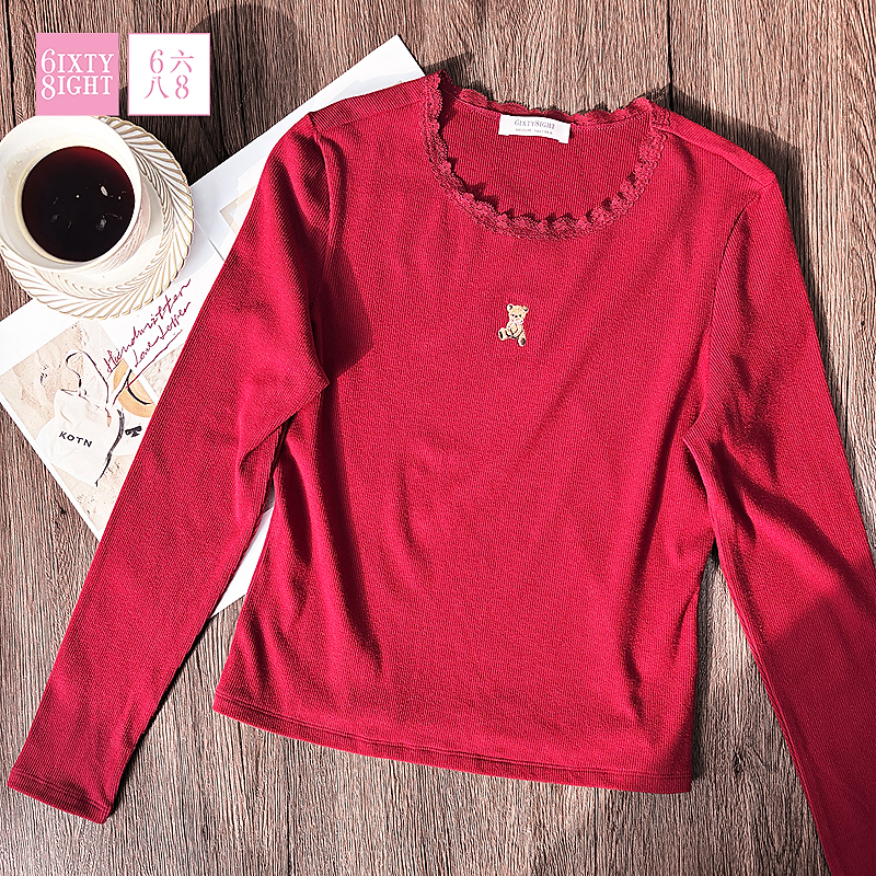 6IXTY8IGHT 68家居服修身可爱绣花长袖睡衣女花边饰领口柔软