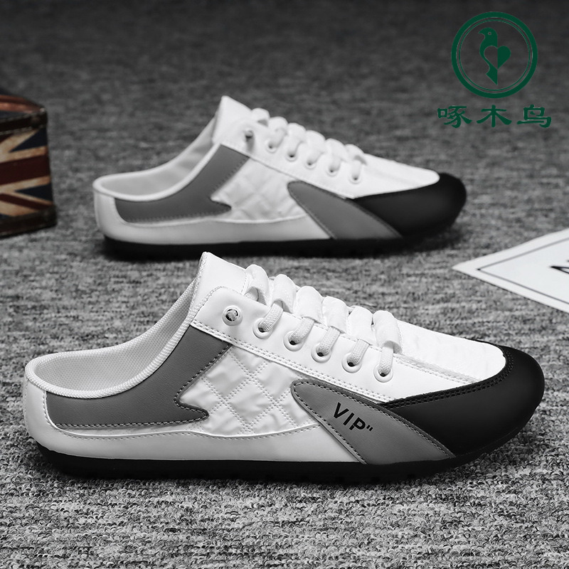 【正品】啄木鸟夏季新款布鞋韩版潮流百搭休闲鞋懒人一脚蹬半拖板鞋