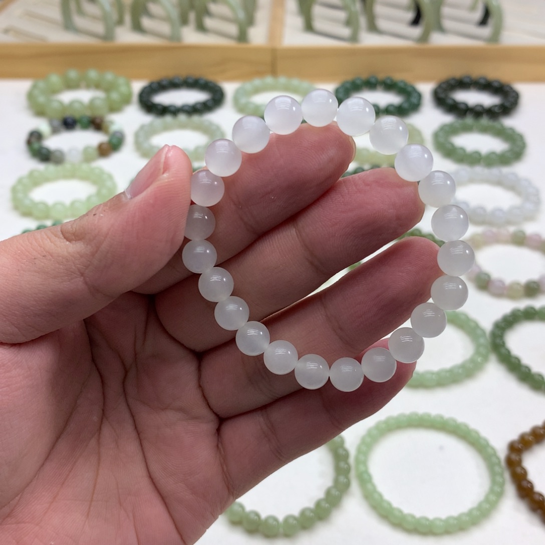 和田玉手串（冰白玉8）未镶嵌