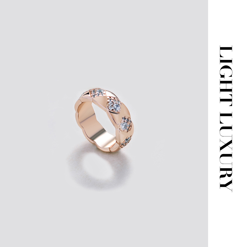 合金合成锆石戒指 473 V金工艺菱纹格戒指 镶钻