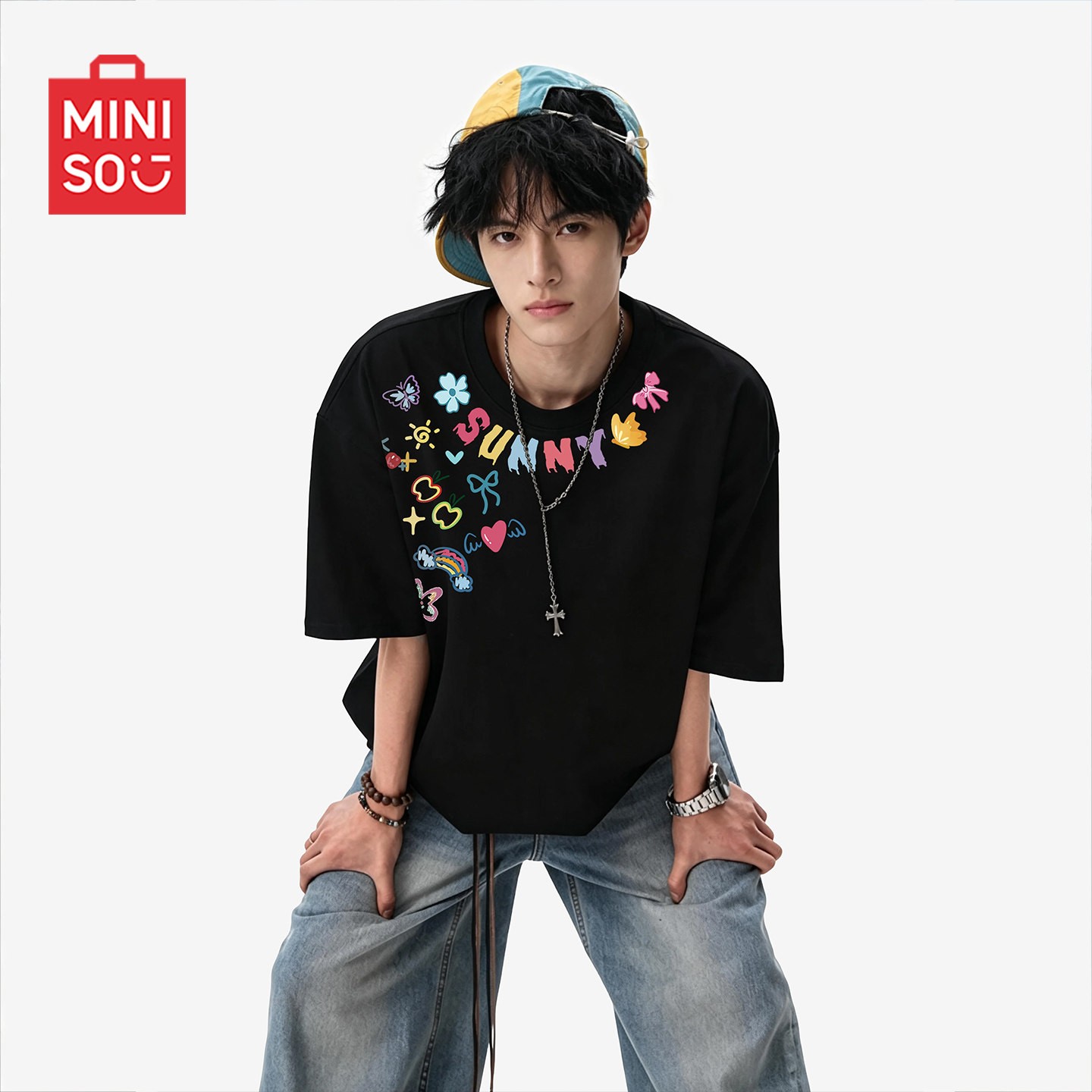 MINISO名创优品短袖t恤男士2026夏季新款纯棉半袖青少年圆领上衣