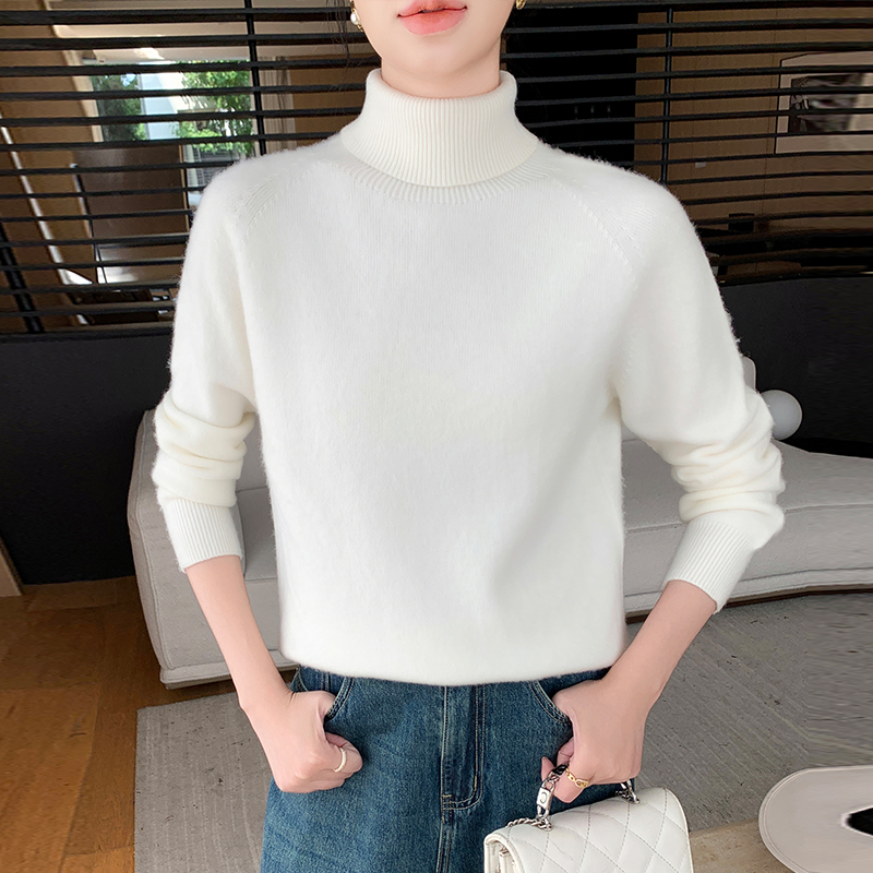 100%羊绒衫女式高翻领羊绒打底衫上衣百搭羊绒衫纯色女士针织长袖