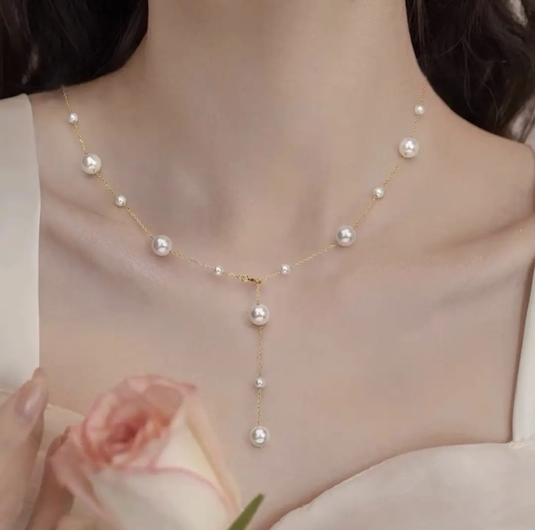 铜合金仿珍珠项链 满天星y字链 毛衣链 时尚百搭 （6㎜）