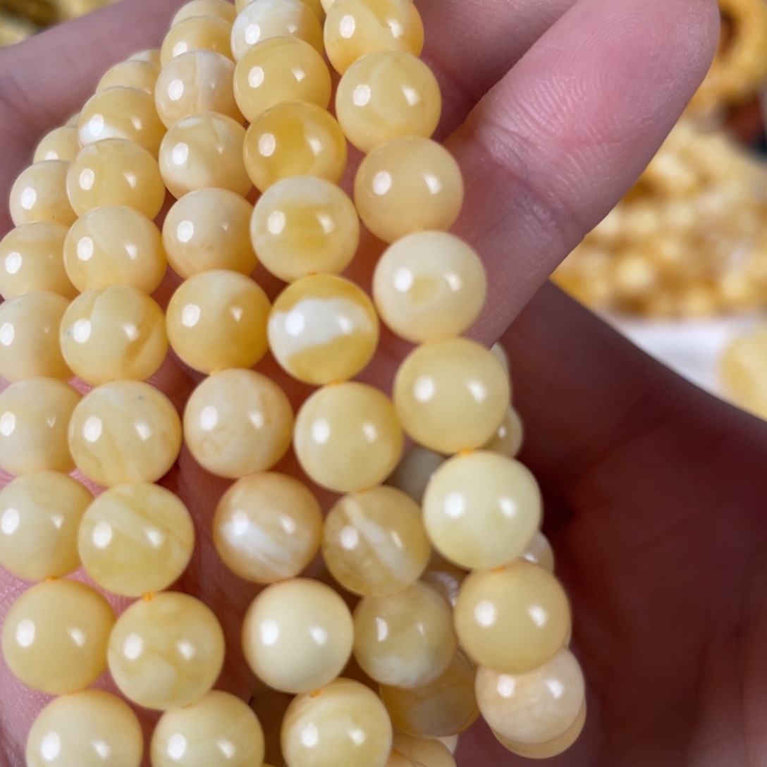蜜蜡手串未镶嵌焦皮料小米数手串（7mm+）
