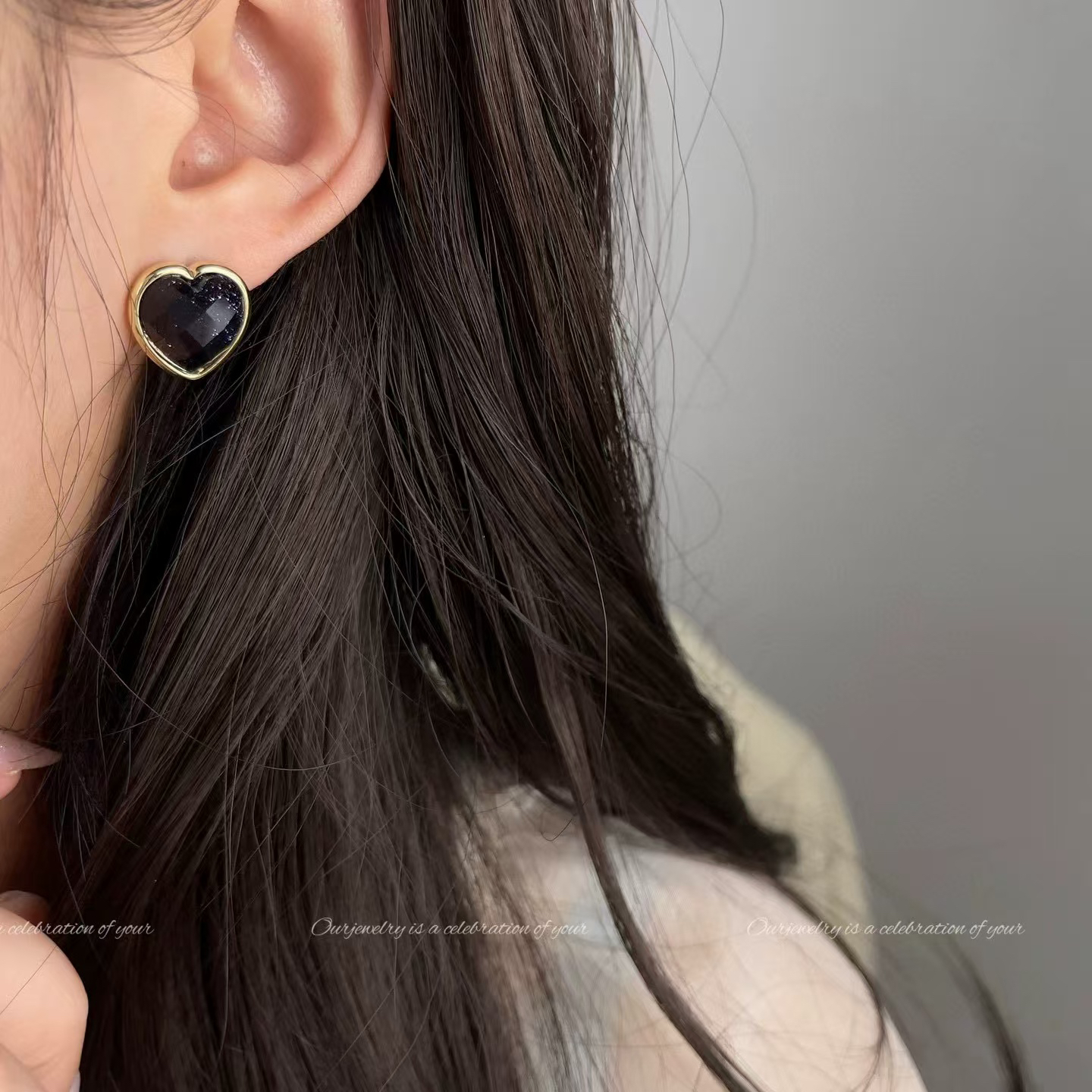 非金属树脂耳饰 小香风爱心法式耳钉百搭设计感少女复古小众个性