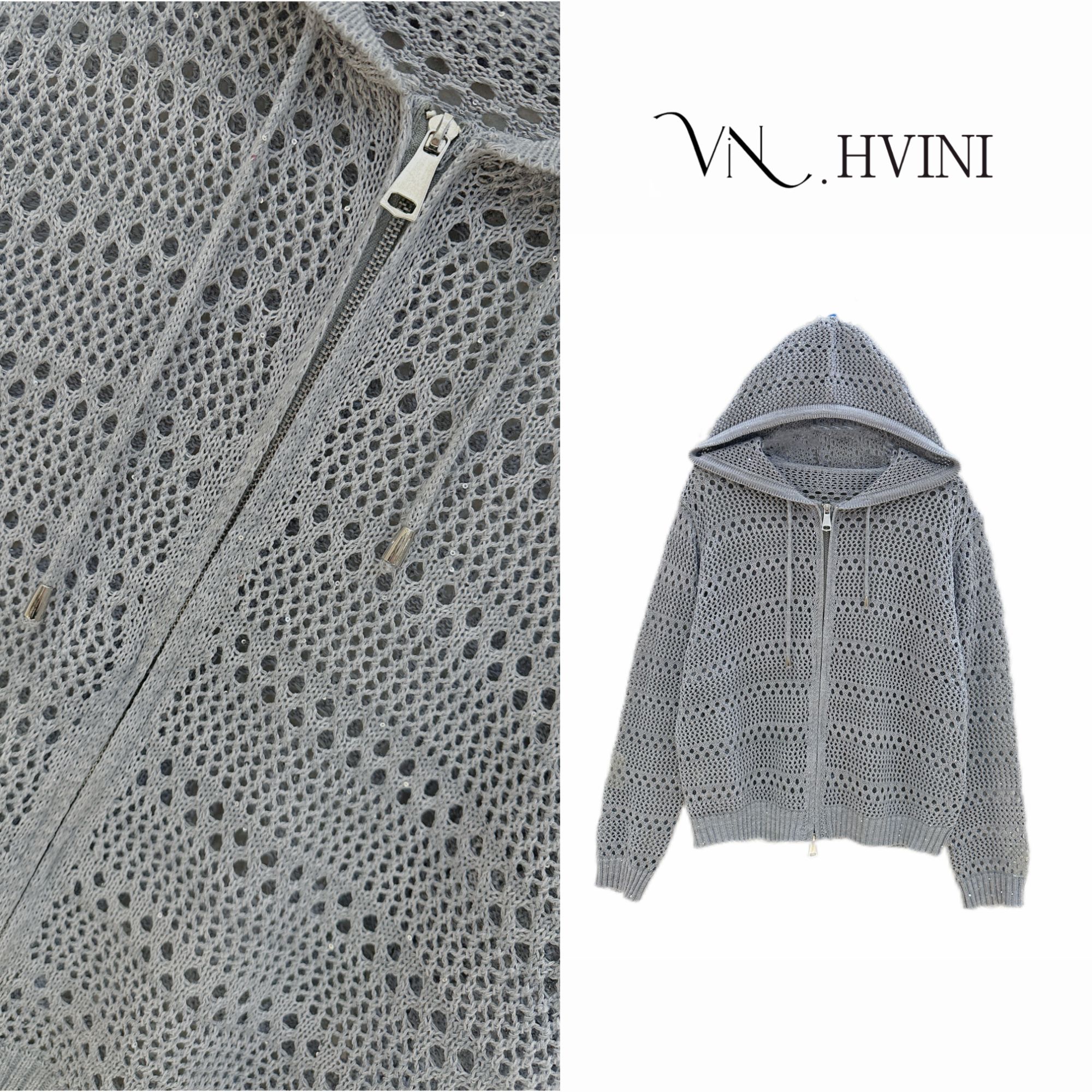 【法式浪漫】2025春季新款时尚休闲气质连帽毛衣H1508