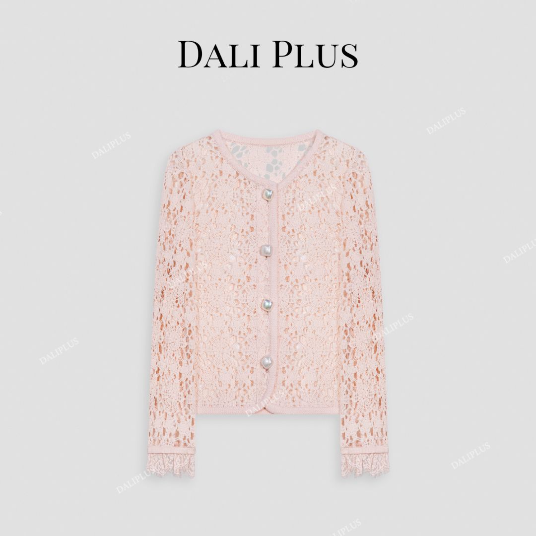 DALI PLUS波西米亚甜美粉高级感镂空玫瑰小香风蕾丝外套-D5CH4102