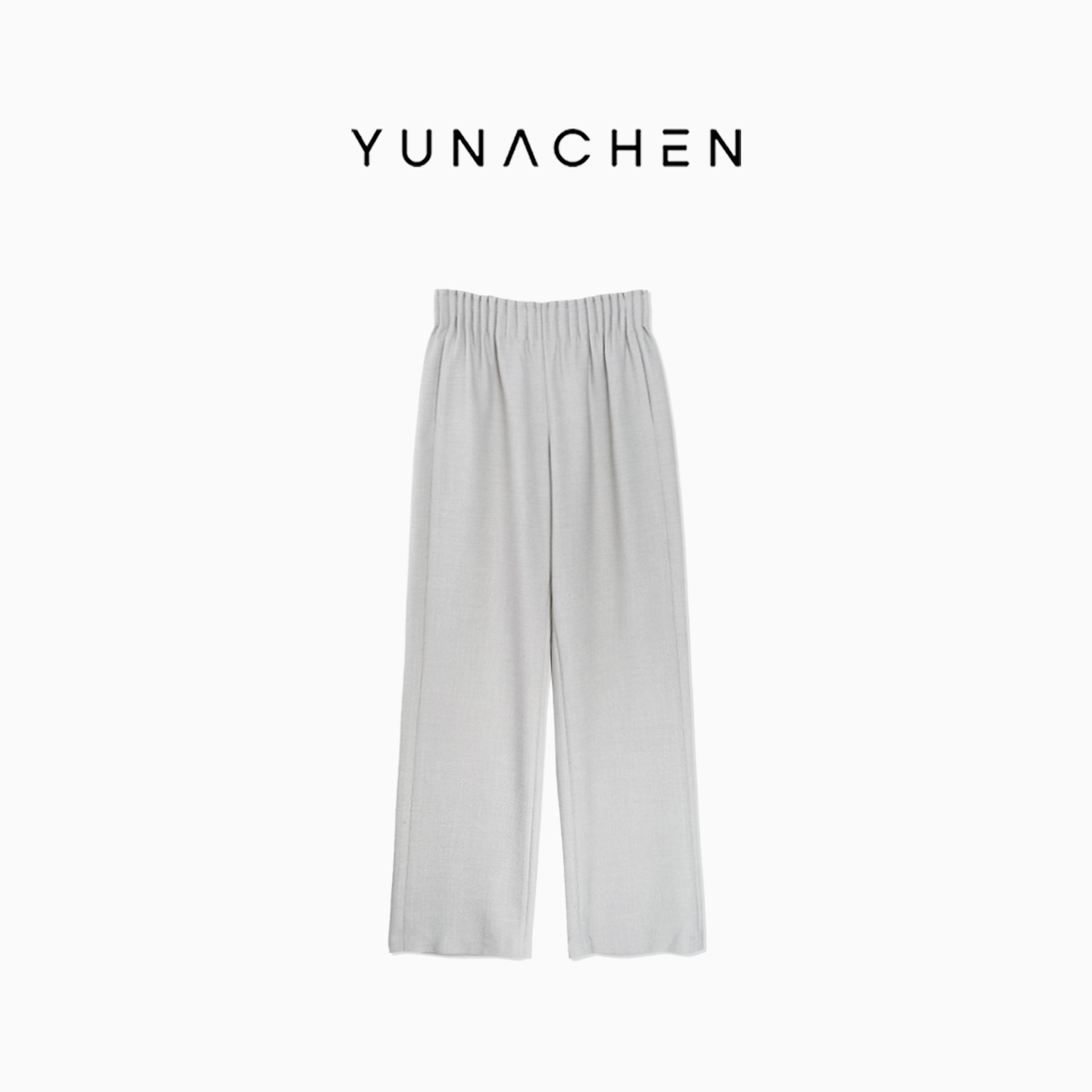 菠萝宝宝yuna【米灰逸态】高腰宽松遮肉显瘦灰色阔腿梭织长裤YI6