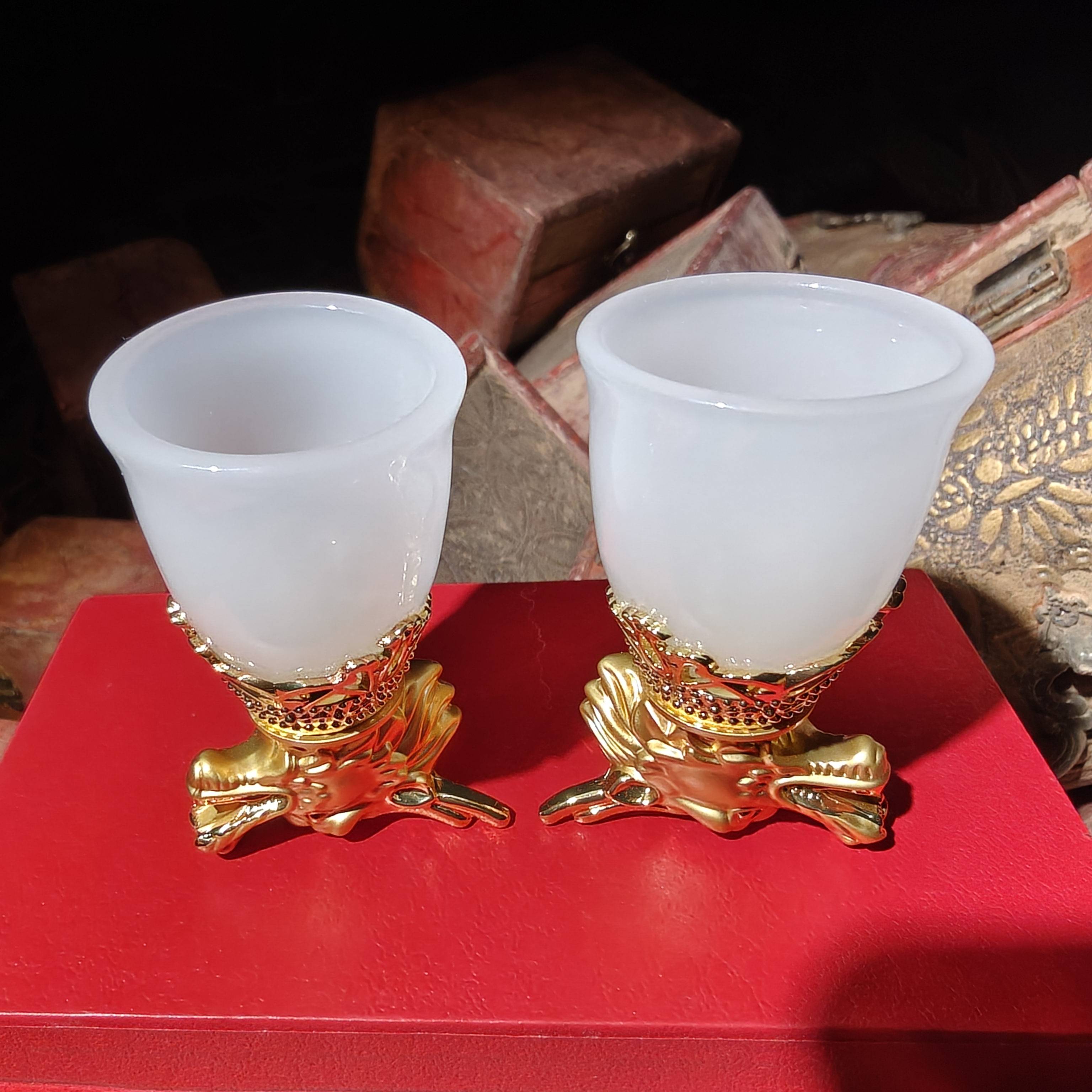 （带盒）龙杯一对 ZY013 家居饰品 国风摆件