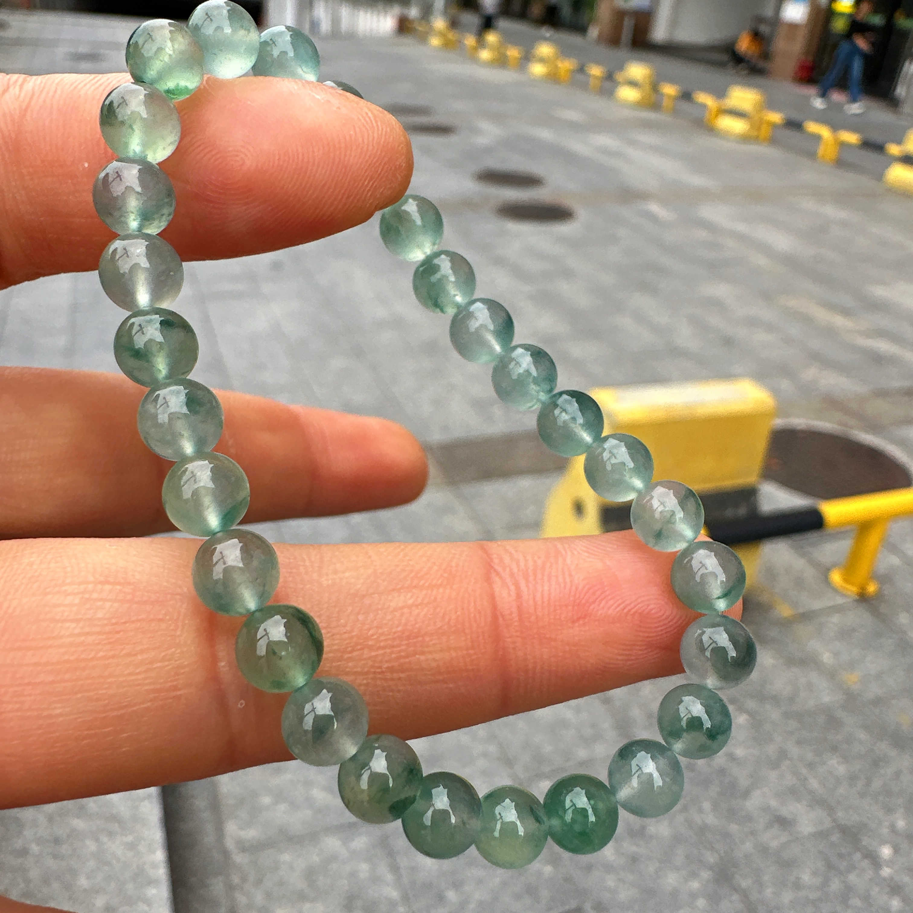天然缅甸翡翠A货冰润飘花圆珠手串