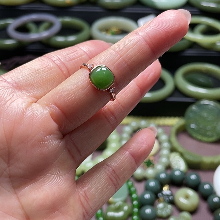 和田玉（碧玉）银S925镶嵌戒指