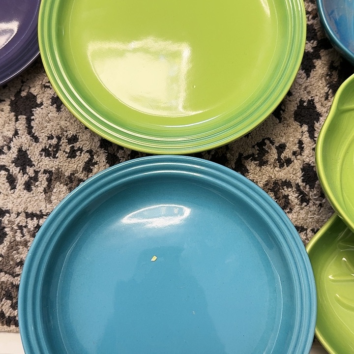 陶9寸平盘绿色蓝色共两只