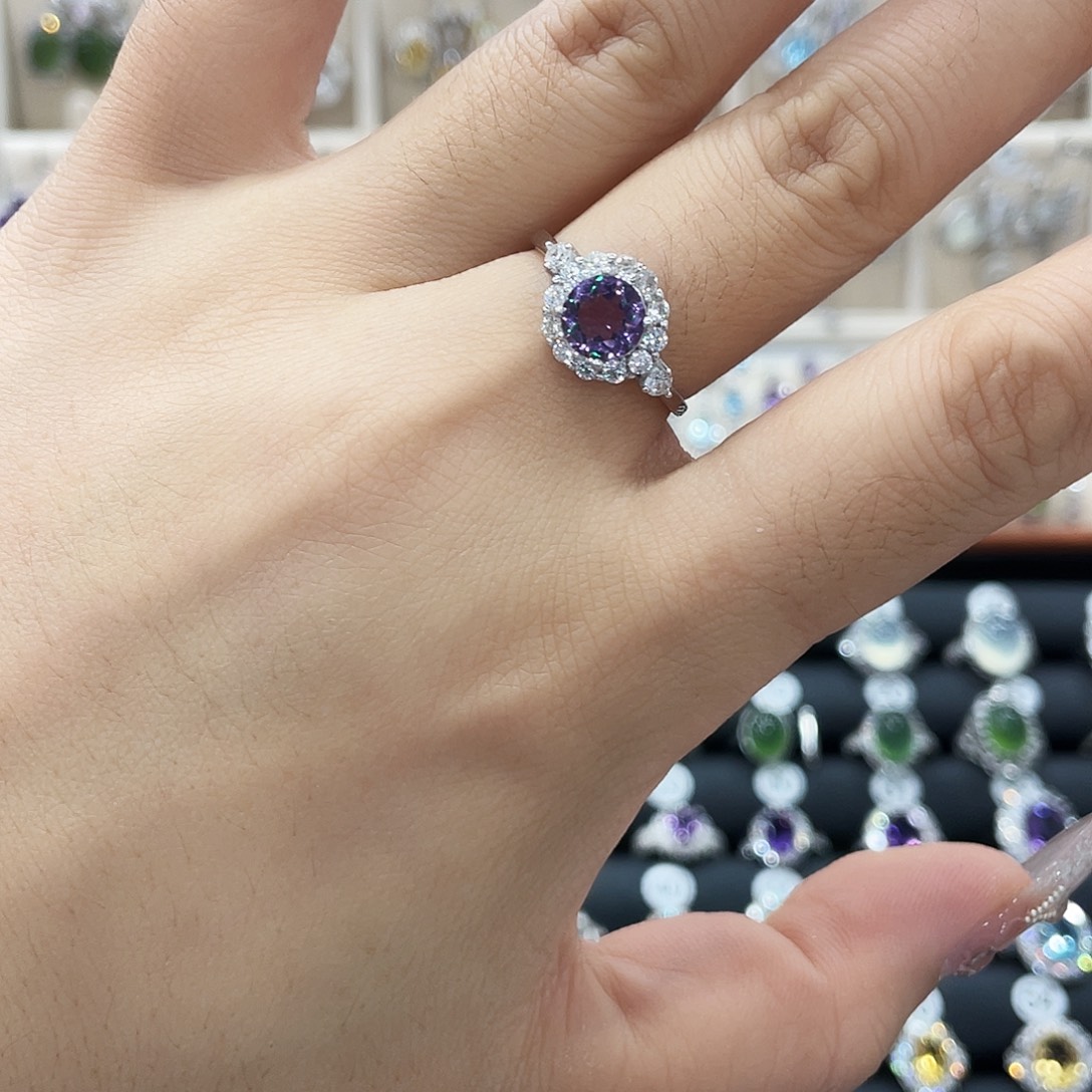 歡***银S925镶嵌戒指紫晶