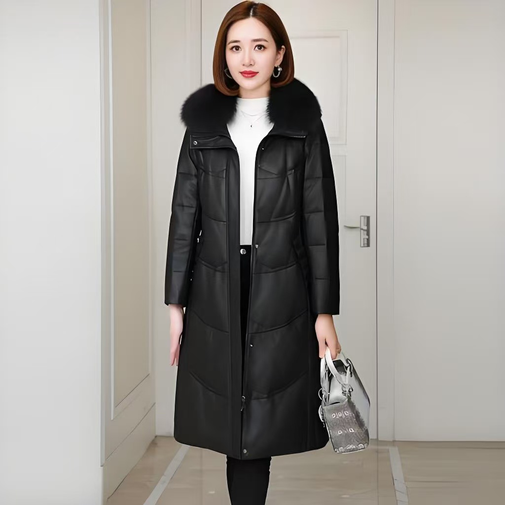 极简风长款长袖压花皮皮衣外套中长款时尚直播拍品直播间为准
