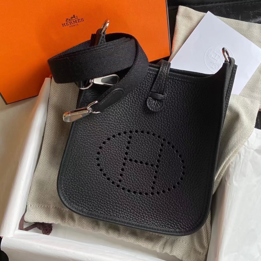 99新 Hermes/爱马仕 7姐专场/黑银mini伊芙琳 U刻