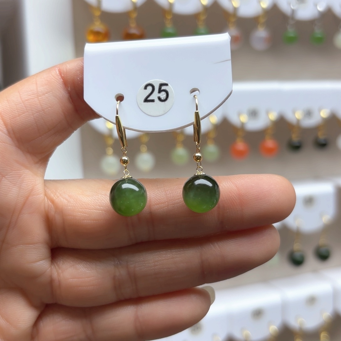 和田玉耳饰18K金镶嵌