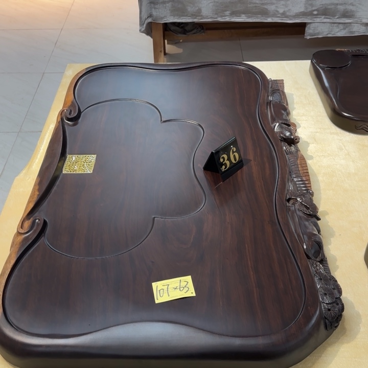 勇**前黑檀实木茶盘实物