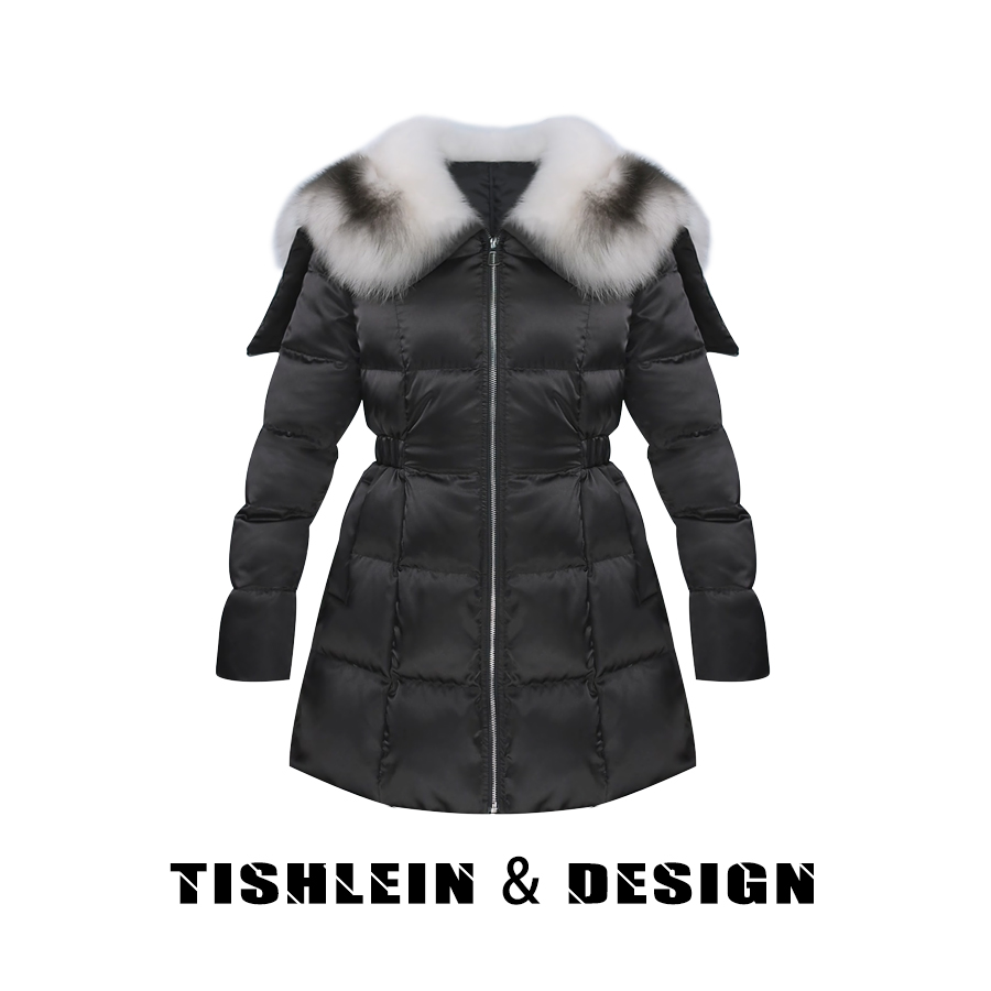 大牌时尚轻奢保暖女士秋冬狐狸毛海军领中长气质收腰95鹅绒外套女