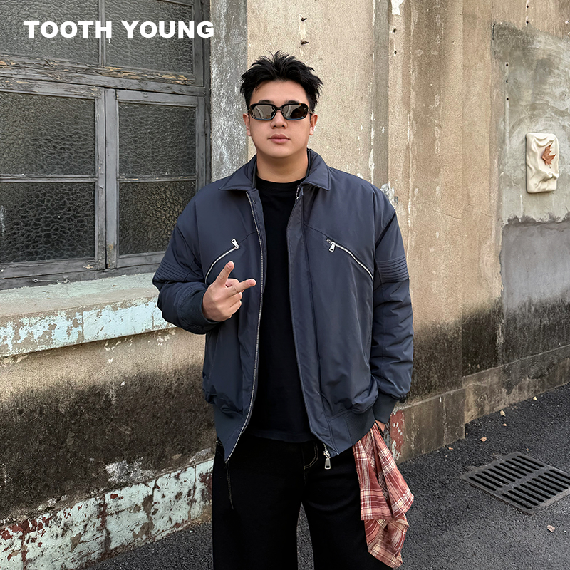 TOOTH YOUNG【罗伯特的棉服】拉链装饰翻领棉衣冬季宽松长袖外套
