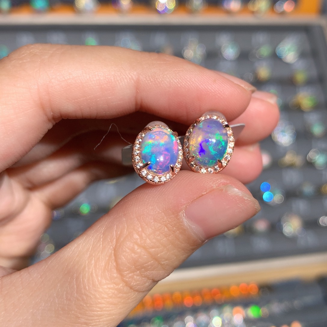 银S925镶嵌欧泊欧泊耳饰y