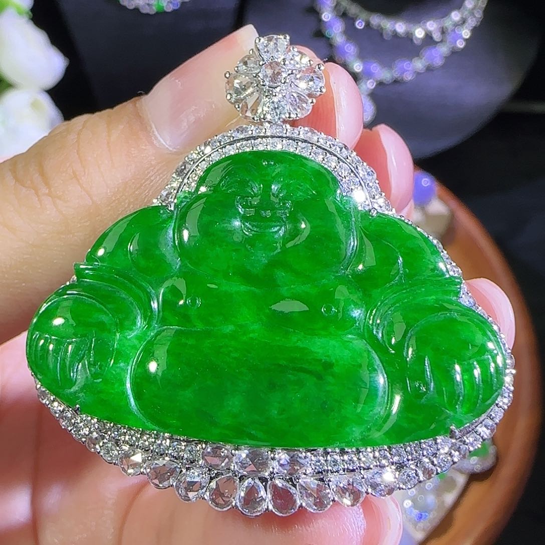 翡翠18K金镶嵌吊坠(不含链)