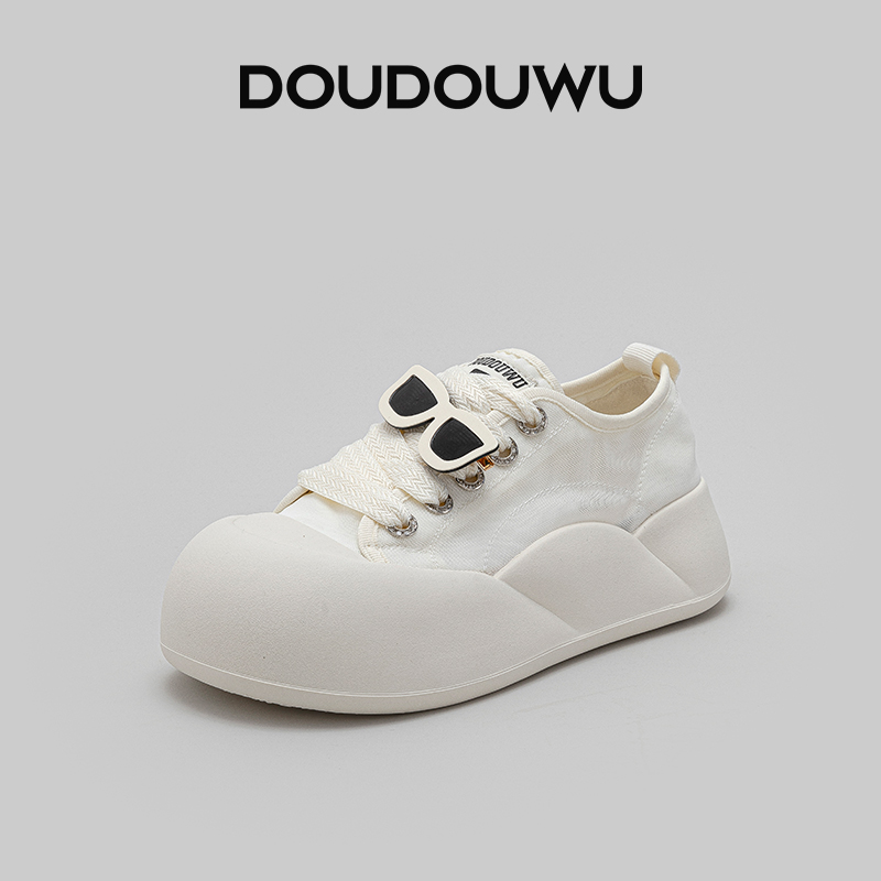 豆豆屋厚底板鞋女网面透气2025夏季新款韩版休闲系带百搭平底女鞋