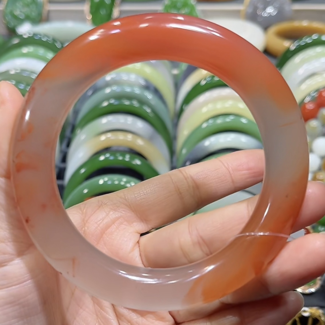 川料冰红冰飘南红手镯62-63圈口（大胖圆）