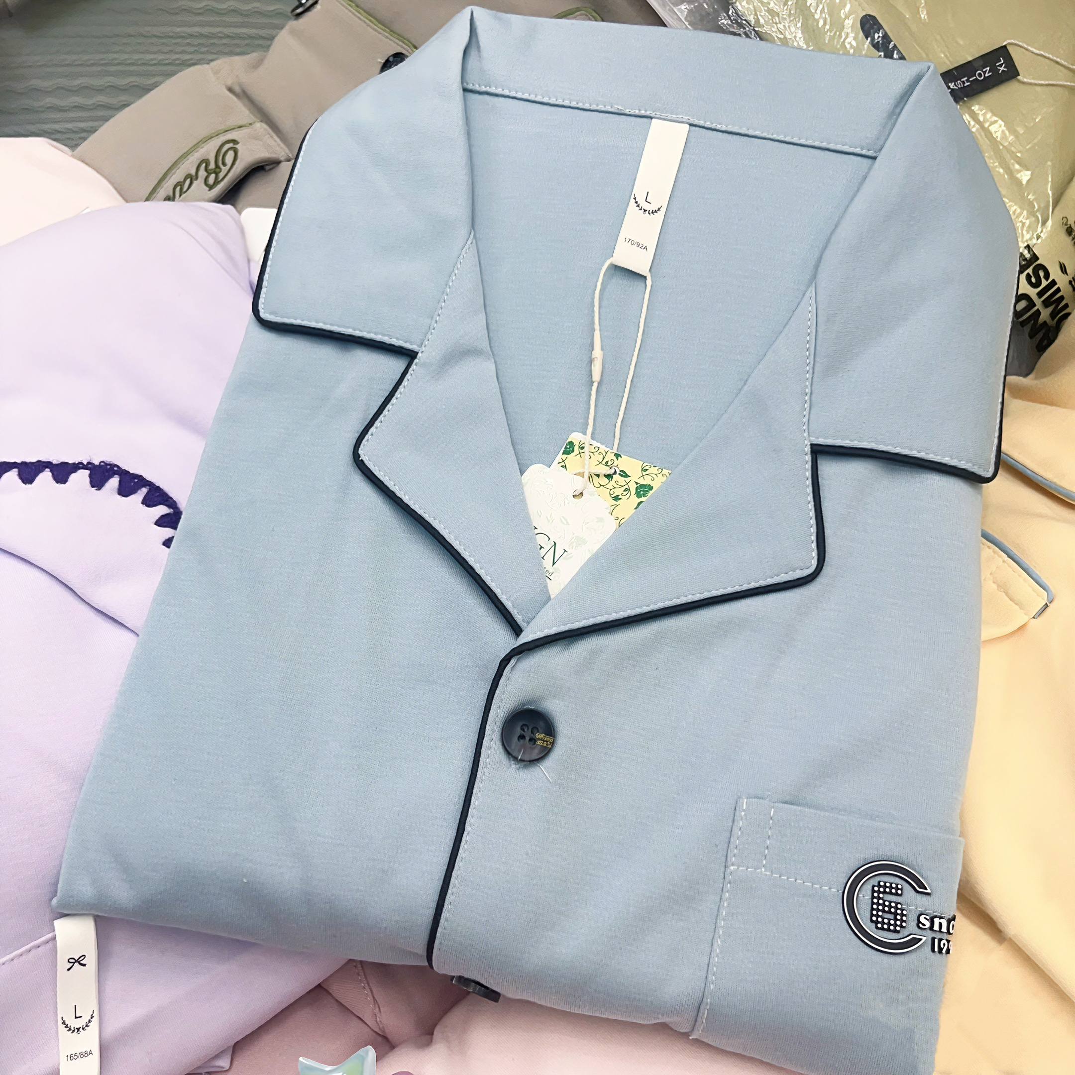 【B176】锦赛棉蓝色加厚10-20°超精品男士字母秋冬款睡衣家居服