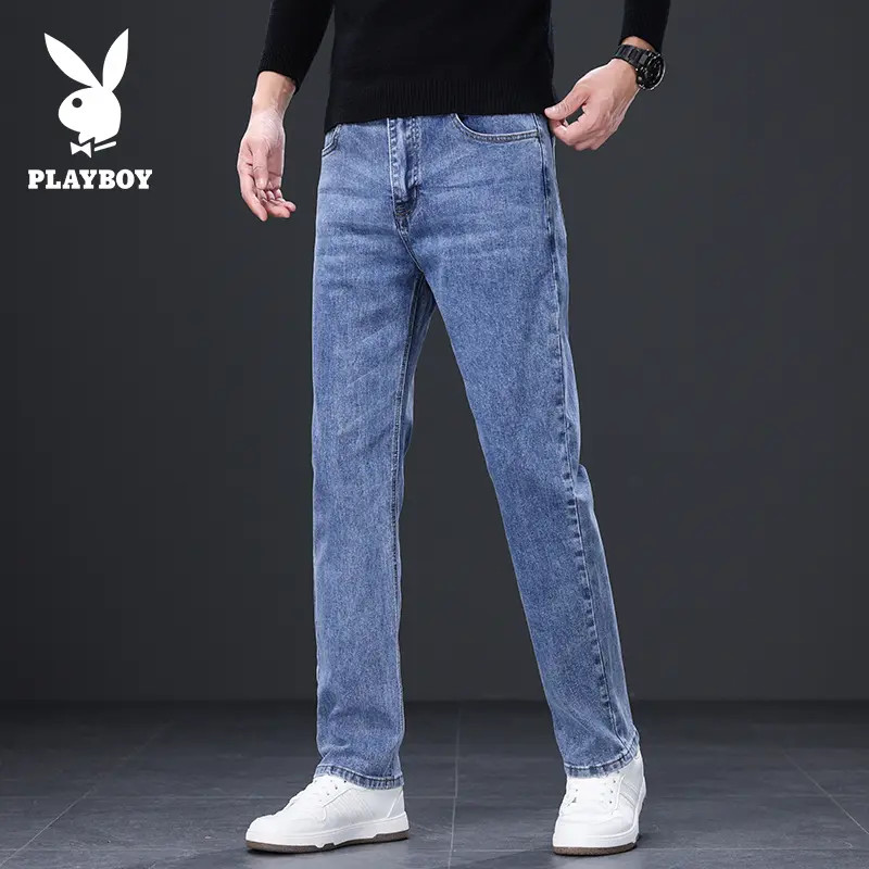 PLAYBOY/花花公子男士新款牛仔裤时尚美式潮牌修身舒适直筒长裤男