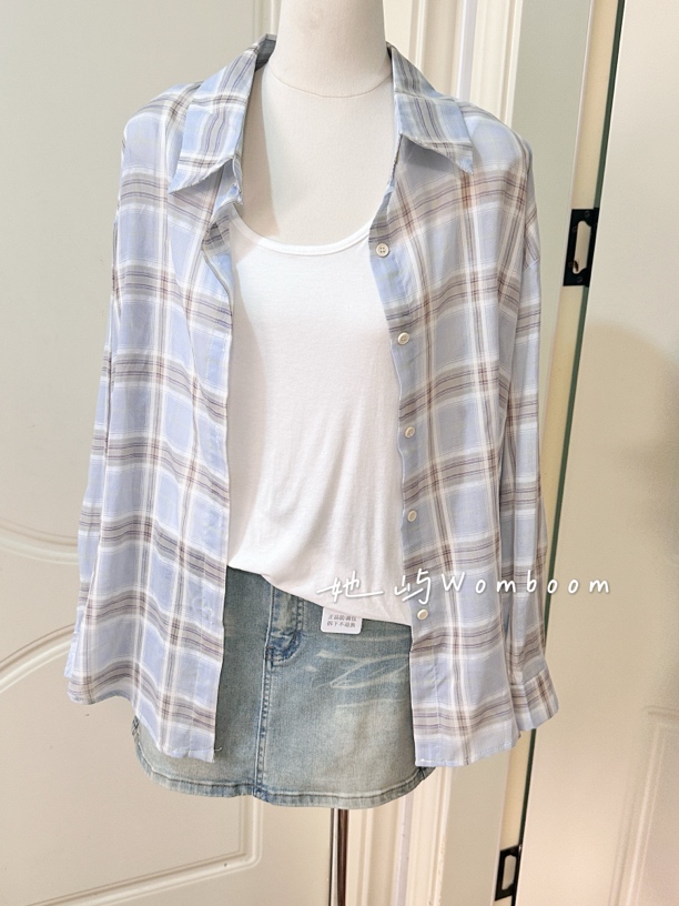 【她屿Womboom】防晒格子衬衫百搭慵懒宽松衬衣休闲春夏透气韩系