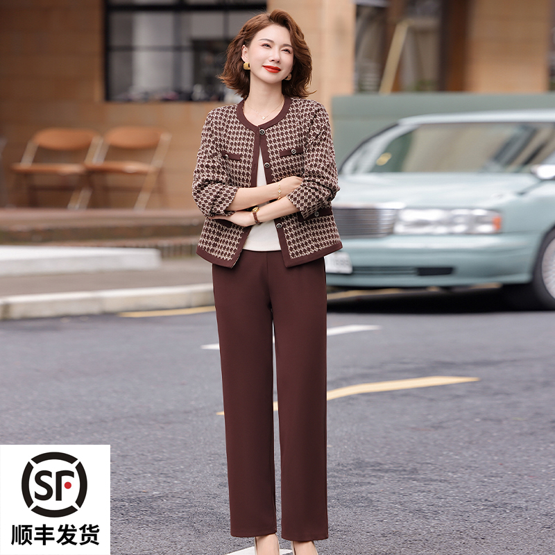 妈妈大码印花运动服套装女春秋新款宽松洋气大码跑步服休闲两件套