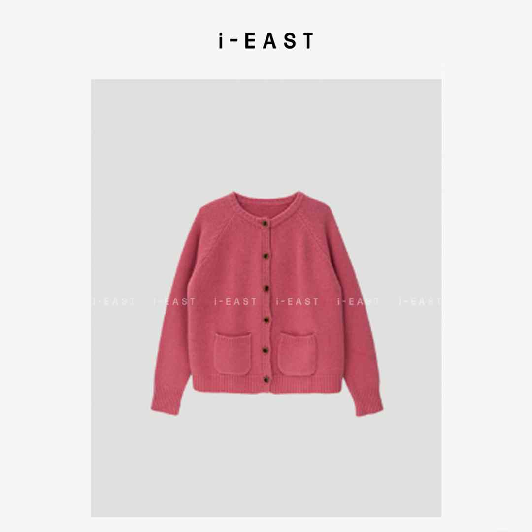 i-EAST 甜心珍妮~甜美双口袋毛衣开衫上衣-4Q SY0307