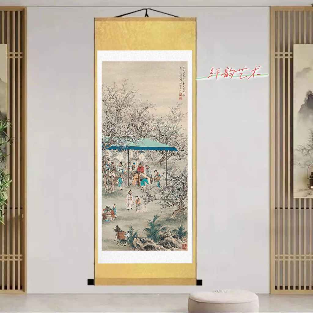 《春夜宴桃李园图》明·仇英180*72CM竖幅复刻国画