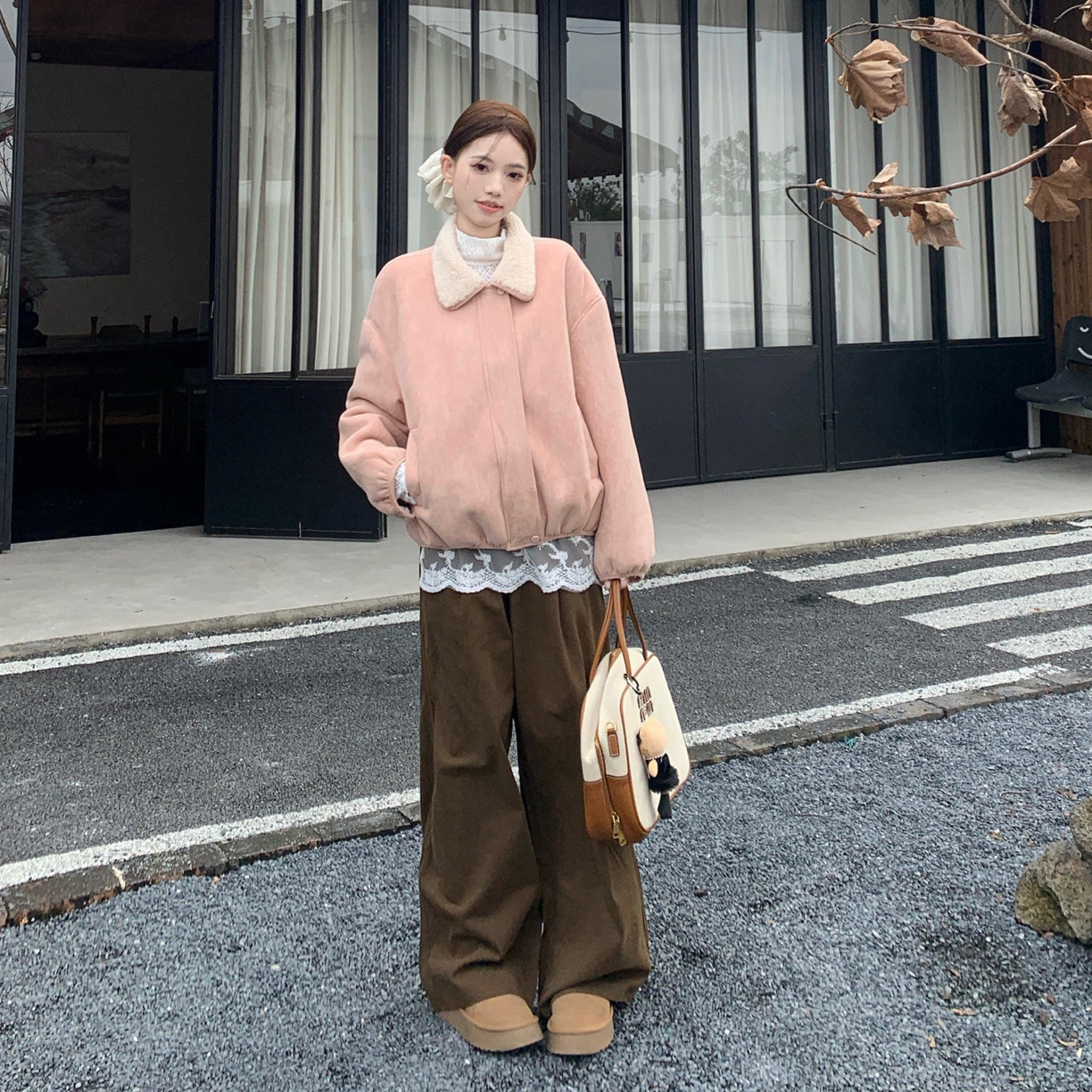 皮毛一体仿麂皮羊羔毛外套2025秋冬季新款小个子复古高级感羊羔绒