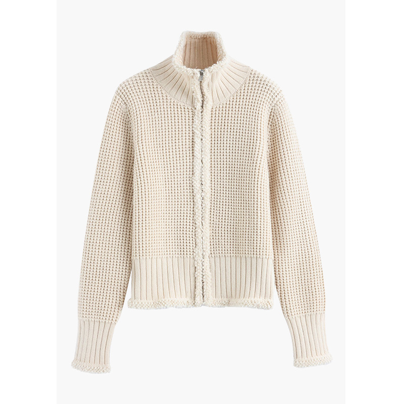 半高领长袖米白色针织衫女懒惰风软糯山羊绒显瘦上衣 2052