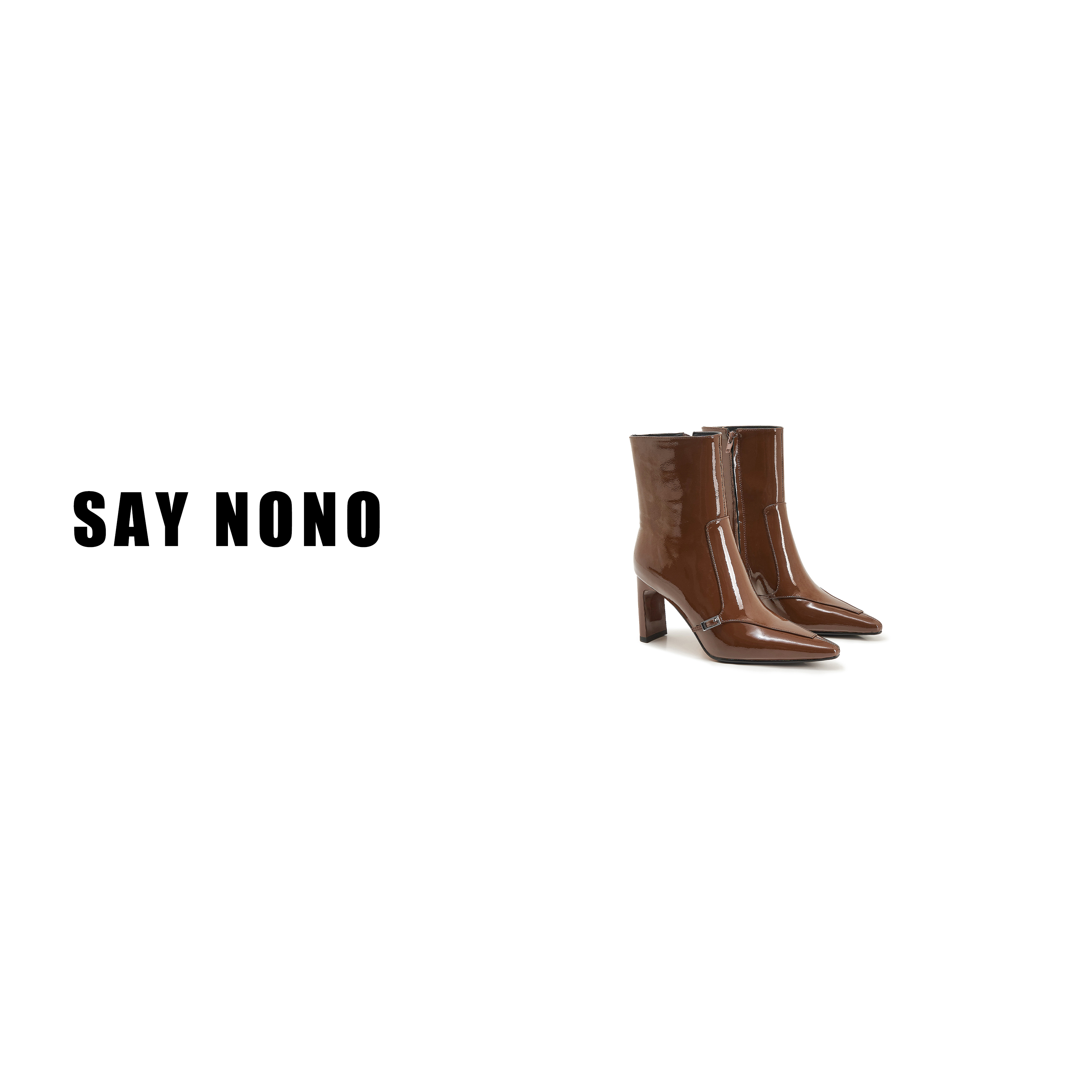 Say nono 吸晴单品头层羊漆皮时髦高跟百搭时装靴