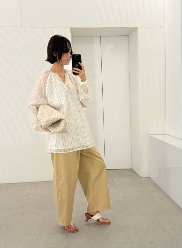 山阶【弧形东京裤】轻薄休闲随性松紧腰宽松显瘦九分卡其裤子女夏