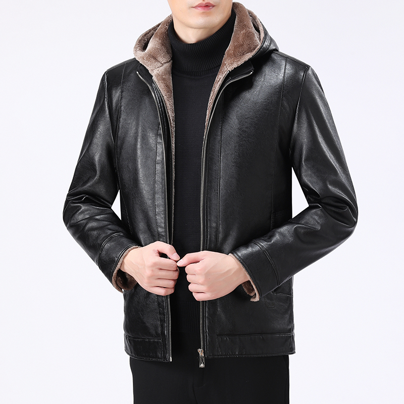 男冬季皮衣中老年皮毛一体夹克冬款保暖时尚加绒爸爸皮袄子893