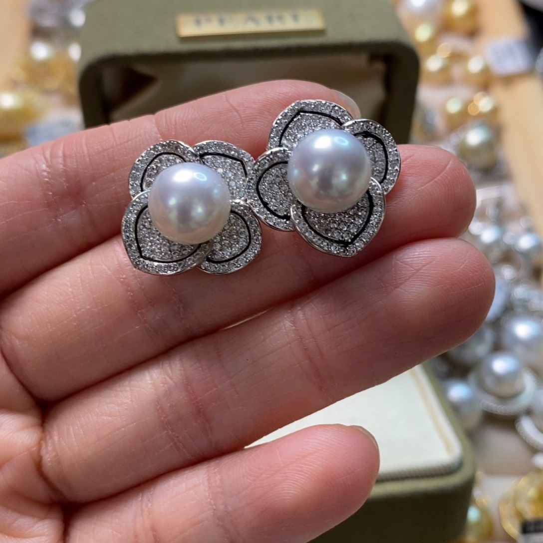 海水珍珠耳饰银S925镶嵌