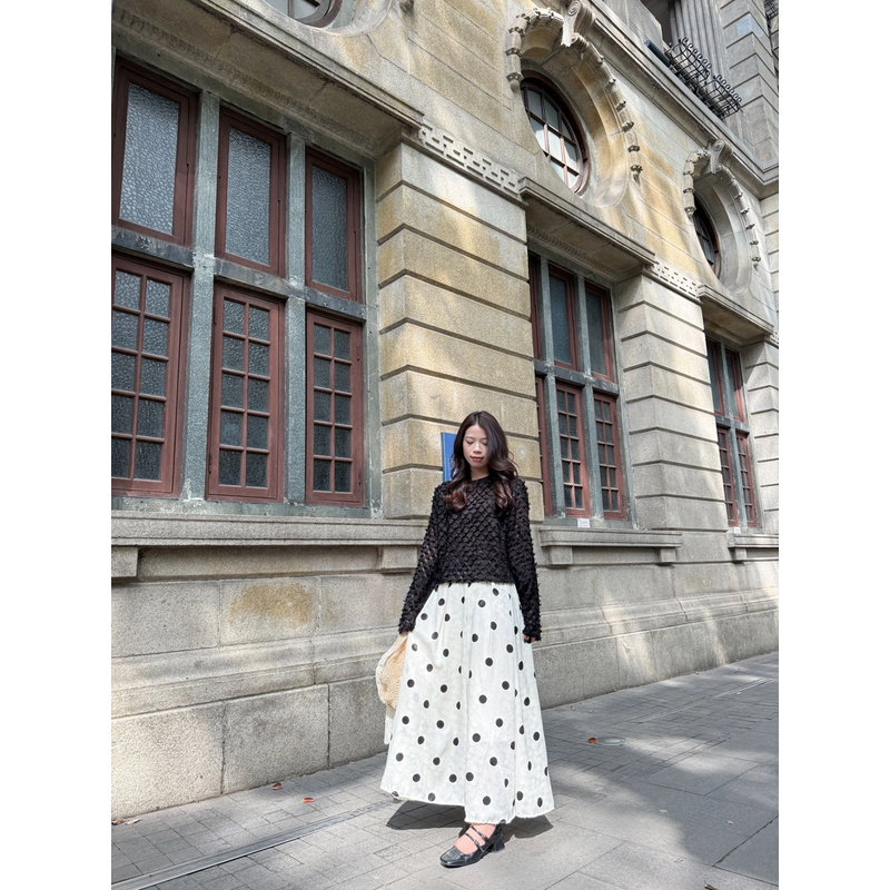显瘦时尚气质半身裙百搭波点大摆双层复古A09059