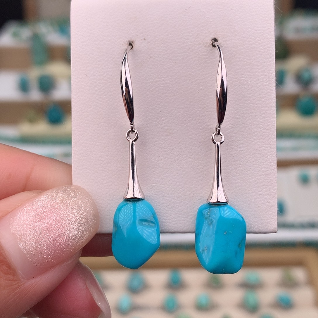 绿松石银S925镶嵌耳饰