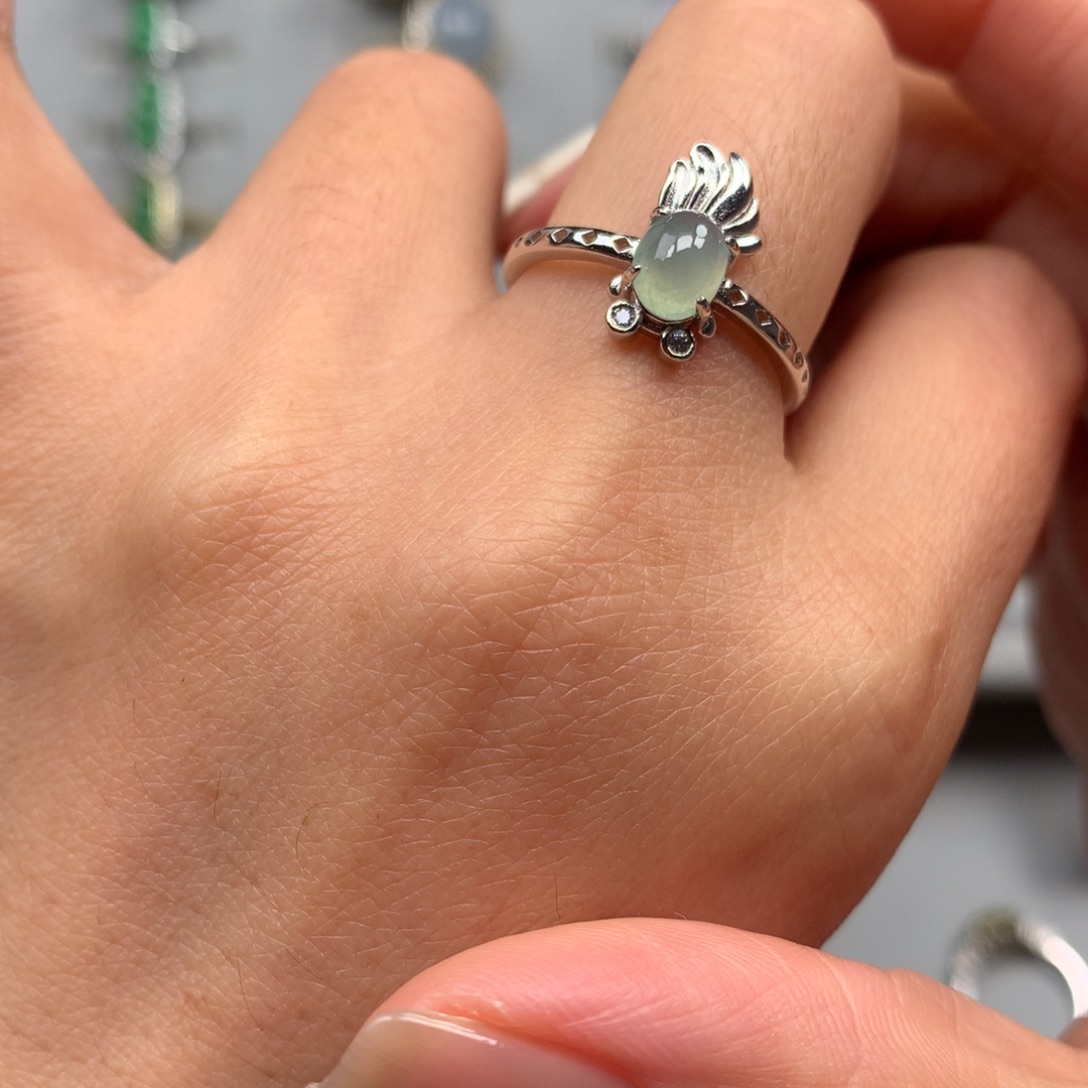 翡翠银S925镶嵌戒指戒指