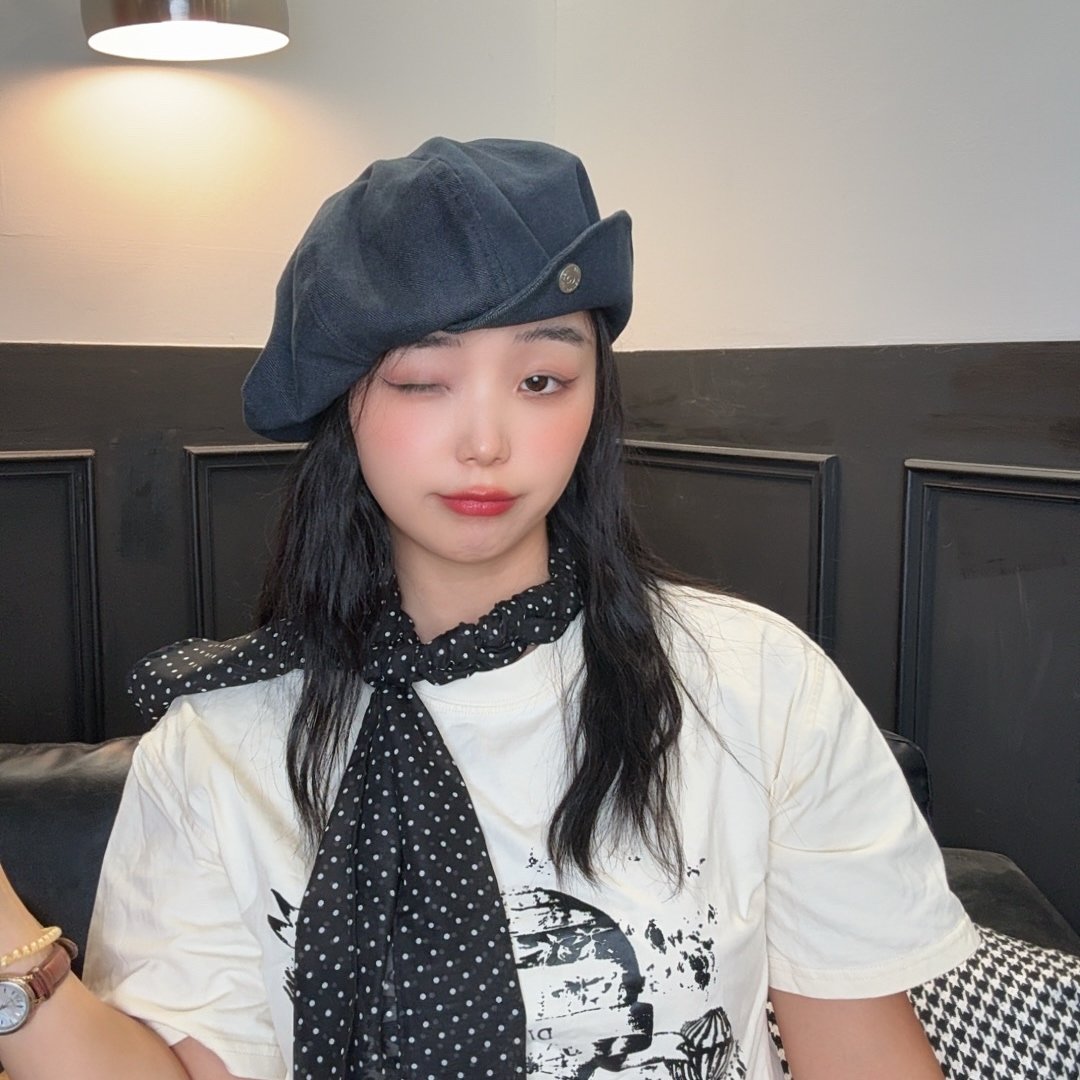 牛仔贝雷帽女显脸小春夏新款时尚辣妹百搭云朵帽大头围画家帽子